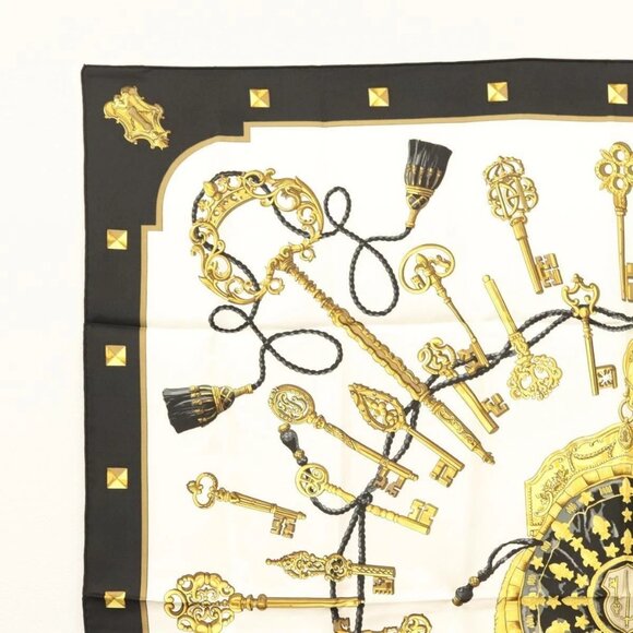 HERMES Carre 90 Scarf ""LES CLES THE KEYS RARE"" Silk White Auth - Picture 4 of 16